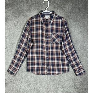Flag & Anthem Long Sleeve Button Up Shirt Mens Size Medium Blue Red Plaid Pocket
